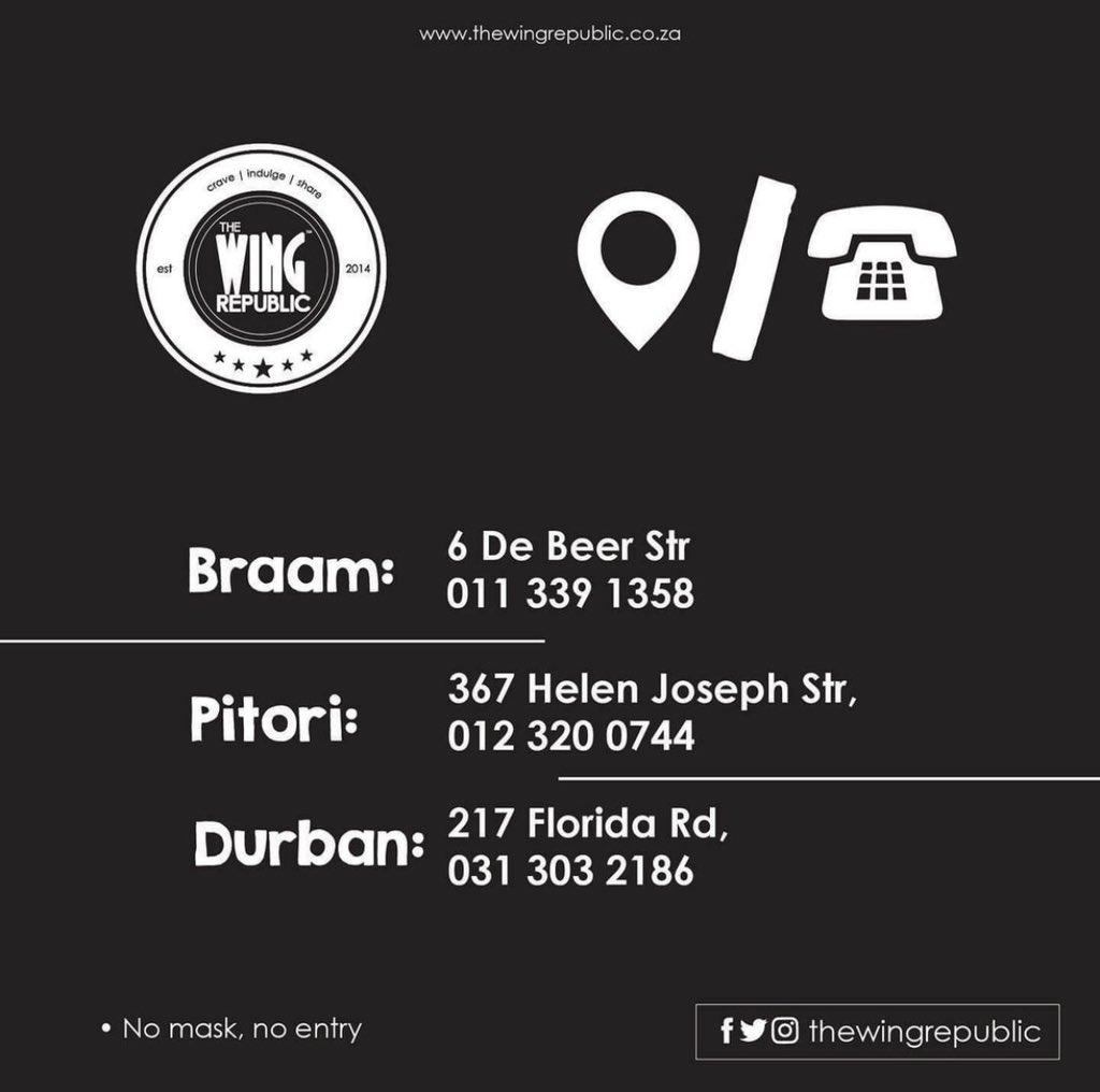 djtino_'s tweet photo. GROOVE REPUBLIC 🎵 
Your hosts @TinoMoorosi @JuneJazzin 
Every Friday at @thewingrepublic 
Braamfontein &amp; Durban. . . 
Nothing but the groove 💃🏾🕺🏾
#GrooveRepublic #TheWingRepublic #Braamfontein #Durban #FridayGroove #FridayAfterworkVibes https://t.co/EfPmRQvTZs