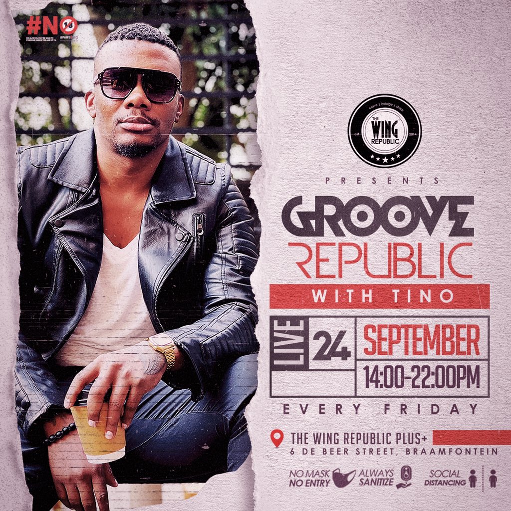 djtino_'s tweet photo. GROOVE REPUBLIC 🎵 
Your hosts @TinoMoorosi @JuneJazzin 
Every Friday at @thewingrepublic 
Braamfontein &amp; Durban. . . 
Nothing but the groove 💃🏾🕺🏾
#GrooveRepublic #TheWingRepublic #Braamfontein #Durban #FridayGroove #FridayAfterworkVibes https://t.co/EfPmRQvTZs