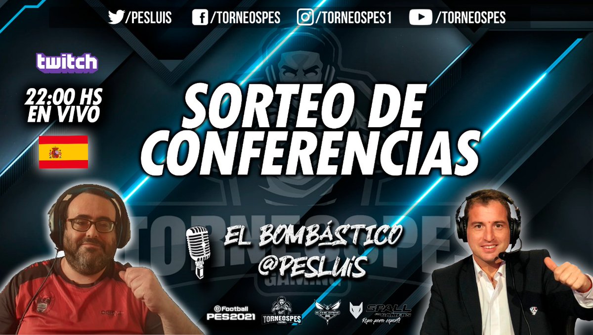 A las 22:00 Sorteo de conferencias para la PRO LEAGUE DE <a href="/PesLuis/">TORNEOSPESGAMING ( luis-belloto)</a>

twitch.tv/torneospesbell…
