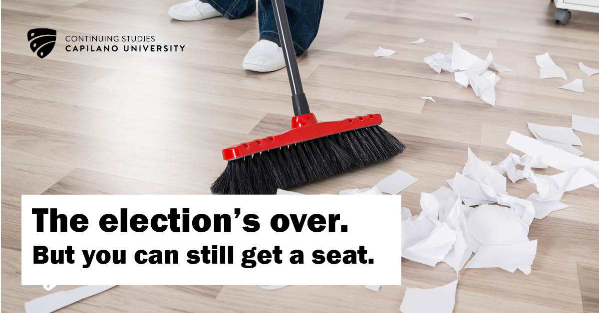 CapU_CS's tweet photo. There are still seats available in our Arts, Business and Technology courses. And unlike the election, they can create real change in your life, whether it’s for career development or personal growth. Check out our Fall 2021 offerings: https://t.co/2MnkRkoUkb https://t.co/hXx4WceCLu
