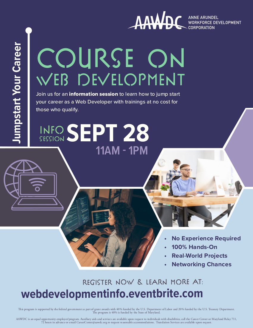 codeandplayclub's tweet image. Thinking about changing careers or getting into web development? Join us next Tuesday at 11am for an information session with @aaworkforce and see if you qualify to take our web development course for free. Register here buff.ly/3CehSxt