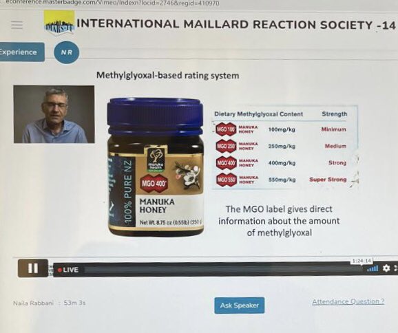IMARS (@maillardsociety) on Twitter photo Great Session 3 at @IMARS14 virtual conference hosted in #Doha. Presentations by Prof Fred Tessier (University of Lille & <a href="/FMaRS_glycation/">Francophone Maillard Reaction Society</a>) & Prof Thomas Henle (University of Dresden) on Manuka honey. <a href="/JAgFoodChem/">ACS agricultural and food journals</a> <a href="/nestleme/">Nestlé MENA</a> @UnileverGulf <a href="/ManukaHealthNZ/">Manuka Health</a> <a href="/hbku/">جامعة حمد بن خليفة</a> <a href="/QU_Health/">القطاع الصحي QU Health Sector</a> Great Session 3 at @IMARS14 virtual conference hosted in #Doha. Presentations by Prof Fred Tessier (University of Lille & <a href="/FMaRS_glycation/">Francophone Maillard Reaction Society</a>) & Prof Thomas Henle (University of Dresden) on Manuka honey. <a href="/JAgFoodChem/">ACS agricultural and food journals</a> <a href="/nestleme/">Nestlé MENA</a> @UnileverGulf <a href="/ManukaHealthNZ/">Manuka Health</a> <a href="/hbku/">جامعة حمد بن خليفة</a> <a href="/QU_Health/">القطاع الصحي QU Health Sector</a>