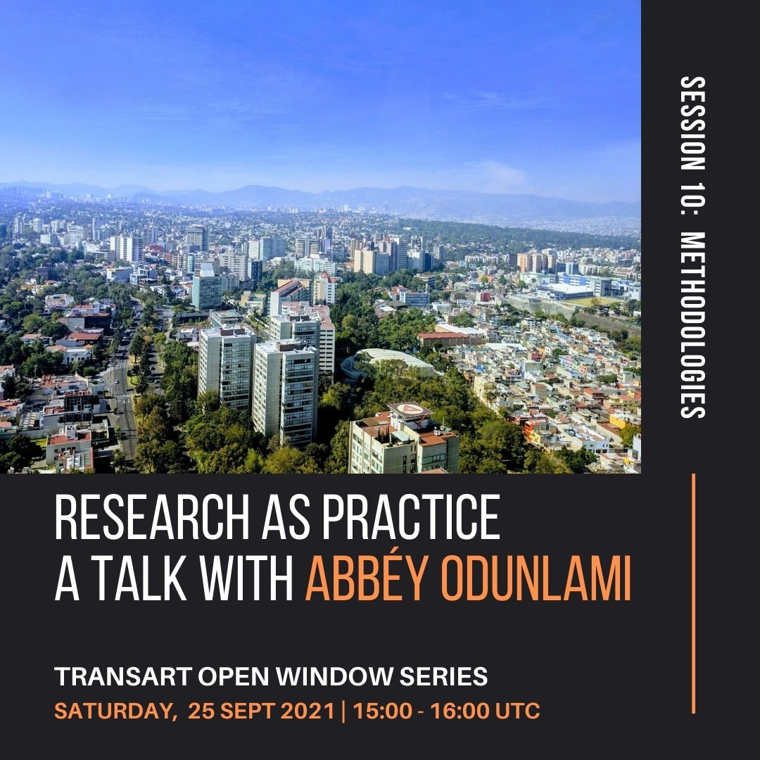 We are back with our monthly sessions! 

This Saturday, on 25th September 2021, please join us with Abbéy Odunlami's talk, Research as Practice. Being open to public, the talk will focus on Odunlami's practice, which takes on the pedagogical approach of ethnography, action resea