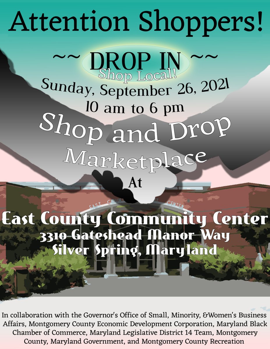 DelPamQueen's tweet photo. Looking to browse local Montgomery County businesses? Drop in on the 26th and shop local. We hope to see you at the East County Community Center this Sunday!
#shopanddrop #MoCo #montgomerycounty https://t.co/RIjZ4S6xqU