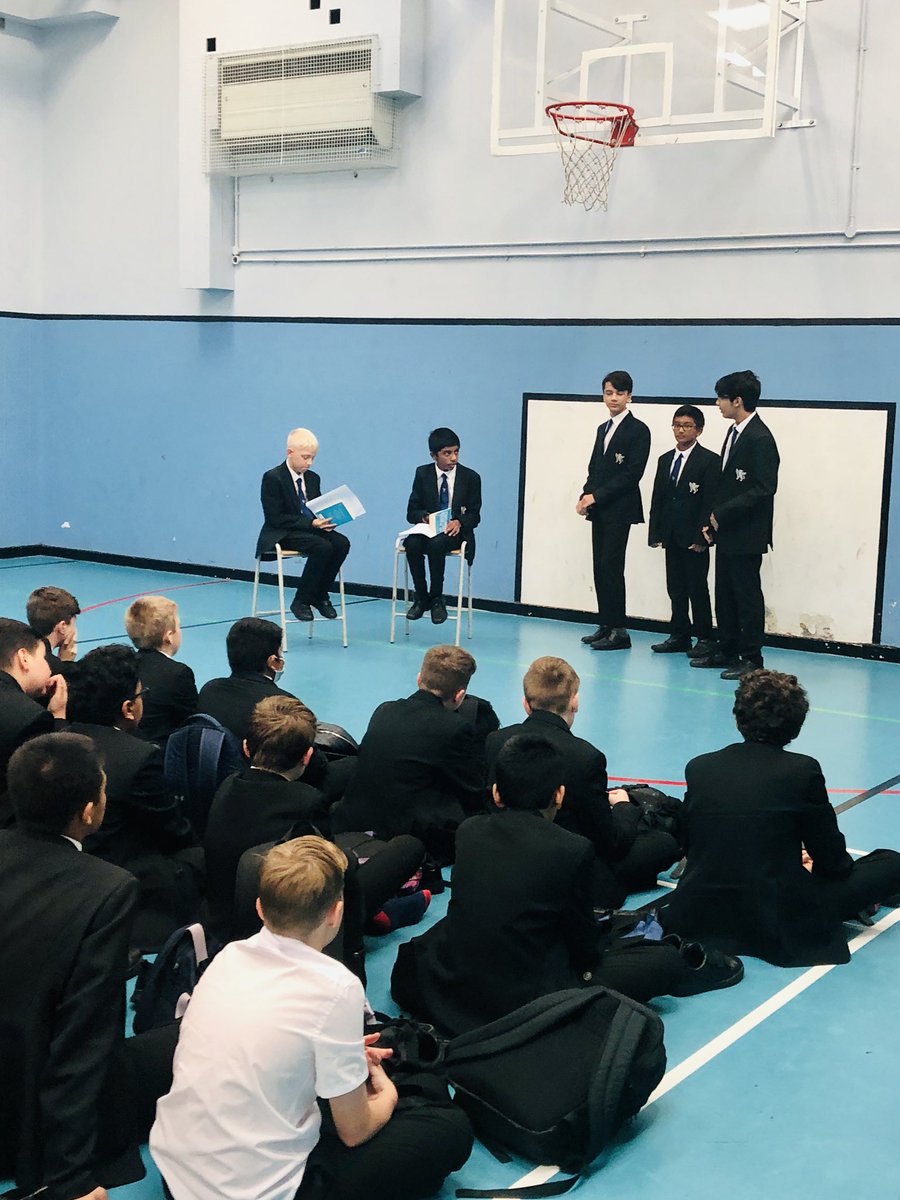 Members of the new Yr8  book club ‘Chatterbooks’ giving an assembly on the importance of reading! Absolutely brilliant! Every Monday lunch with Mrs Panesar in A8 #bookclub #Year8