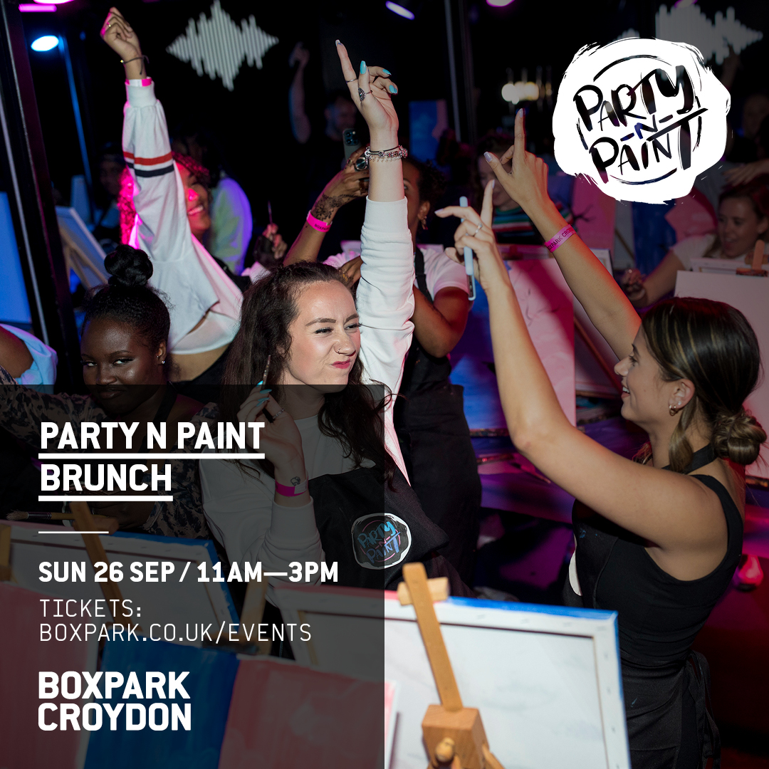 🎨 Everyone's favourite PARTY experience @partynpaint will be taking over BOXPARK Croydon this Sunday 26th Sept for 4 hours of VIBES, FUN & FOOD 🎉 Also BOTTOMLESS Prosecco 👀🥂 Tickets available now at boxpark.co.uk/croydon/events 😁