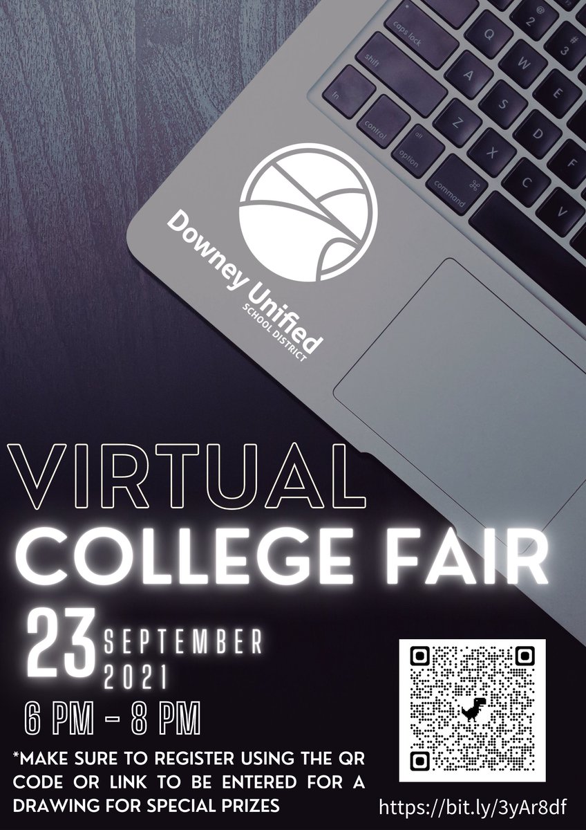 Reminder! This Thursday is our annual College Fair &amp; all ages are welcome! Register today! This free event is from 6-8 pm &amp; over 45 colleges will be available. It's never too early to plan for the future. The path to being #college &amp; #career #ready starts with <a href="/DowneyUnified/">DowneyUnified</a>!