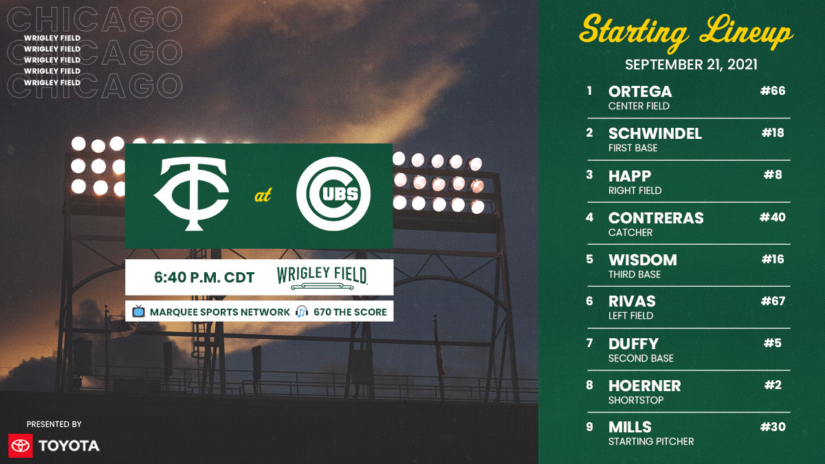Cubs's tweet photo. Here is tonight's #Cubs starting lineup at Wrigley Field. https://t.co/0GWEiAfyW8