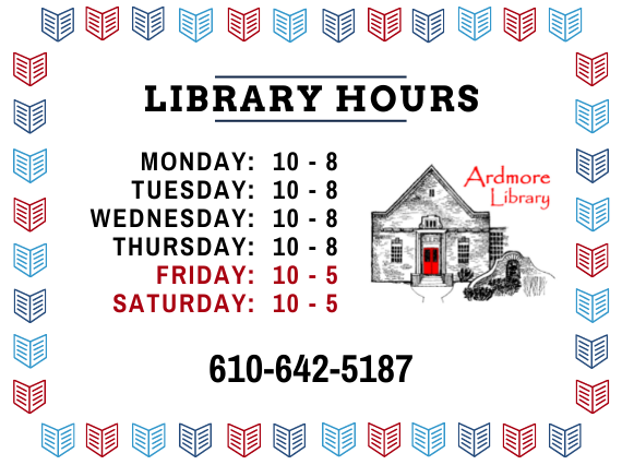 ArdmoreLibrary's tweet image. Masks are still required, but we are back to our full hours! Monday-Thursday 10am-8pm and Friday-Saturday 10am-5pm.
