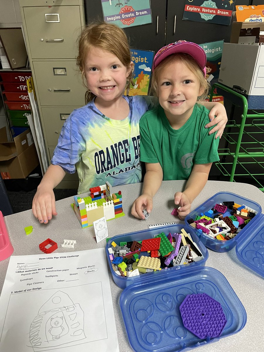 STEM_MVES's tweet photo. Kindergarteners did an amazing job planning and creating a house to keep the three little pigs safe from the Big Bad Wolf hairdryer! They tested and improved their designs to make them even stronger! @MVESGainesville https://t.co/hmD49qhwF1