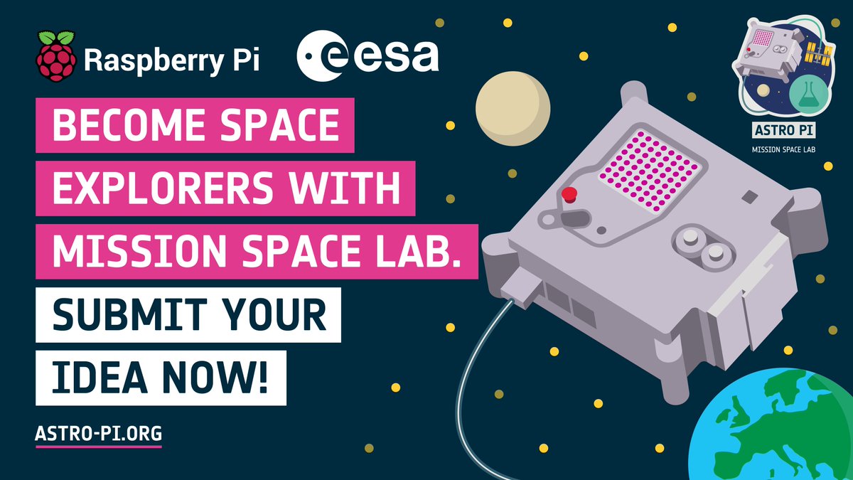 Raspberry_Pi's tweet image. Teachers, #MissionSpaceLab is open! Your students have one month to decide on their real-life space science experiment idea as part of the European #AstroPi Challenge 2021/2022.
Find out more: astro-pi.org/mission-space-…