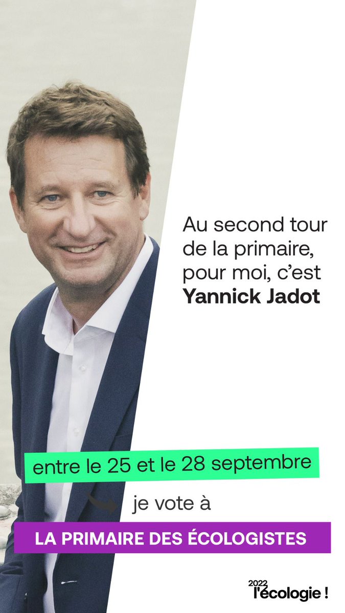 Sans hésiter, je soutiens Yannick Jadot. Sa constance, son engagement de terrain, sa maîtrise des questions environnementales, économiques et sociétales, sa rigueur et sa volonté de rassembler en font le meilleur candidat écologiste.