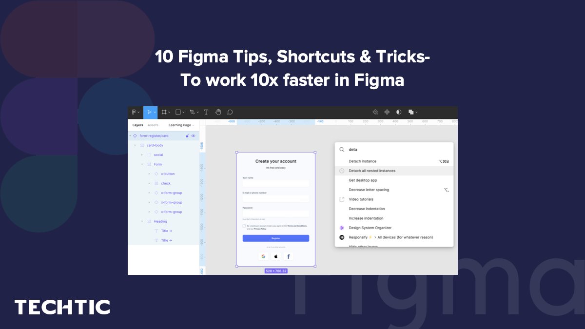 TechticSolution's tweet image. Here’s, top 10 Figma Tips, Shortcuts &amp;amp; Tricks - To work 10x faster in Figma shared by Nandini Singh, Product Designer - bit.ly/3CCapZz

#Figma #FigmaTips #FigmaShortcuts #FigmaTricks #DeveloperTips #Tips