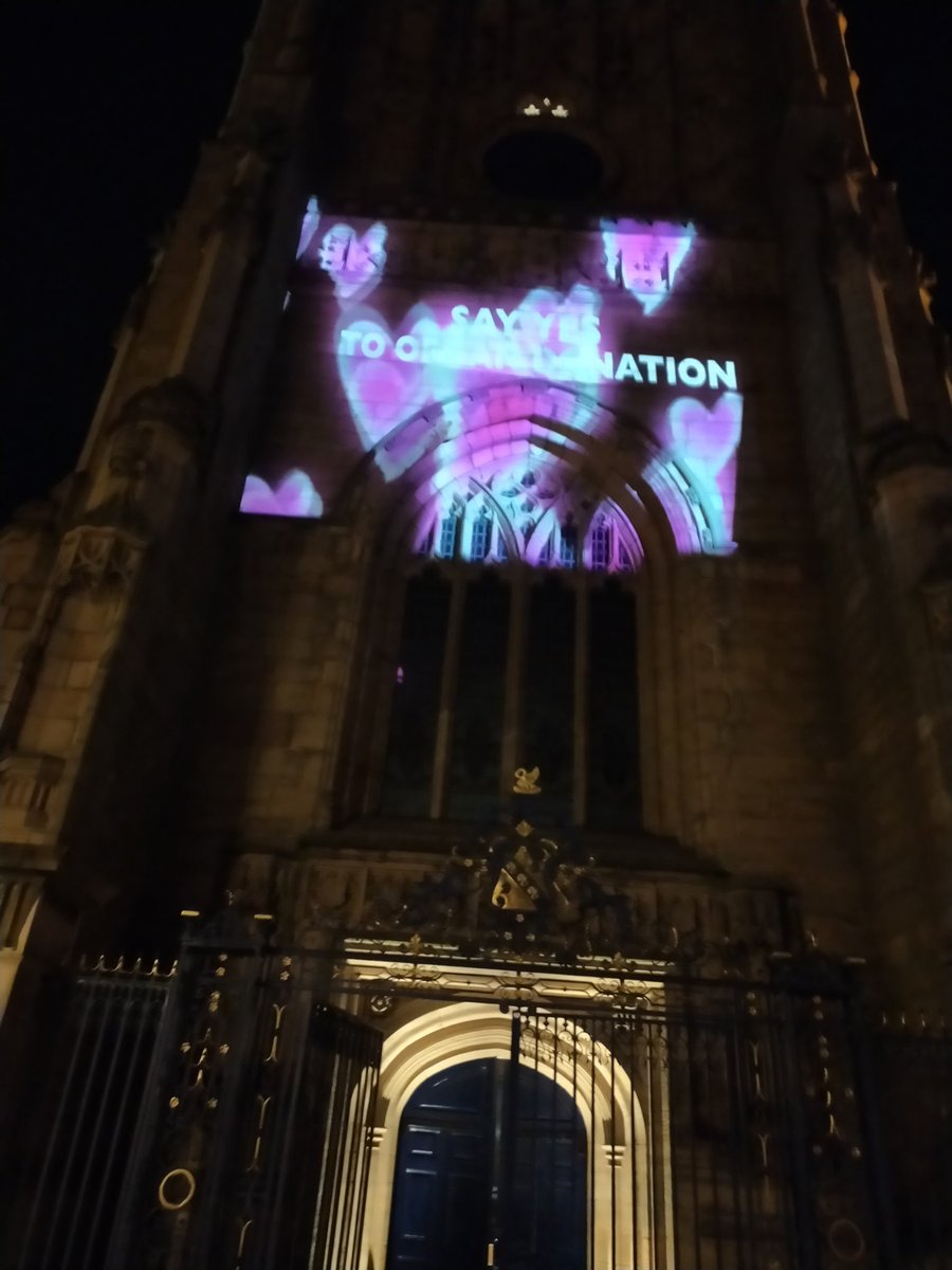 How fantastic does Derby Cathedral look this evening. Sent by a bellringing friend after practice night so if this didn’t make people look up then the sound of the bells certainly would! 💜💓💗 #LeaveThemCertain #OrganDonationWeek2021