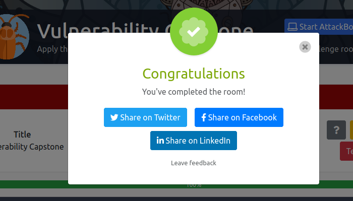 WsgSec's tweet photo. Vulnerability Capstone - I have just completed this room! Check it out: https://t.co/GNHOd5jfJQ #tryhackme #vulnerability #capstone #webapplication #exploit #module #vulnerabilitymodule #RCE #RemoteCodeExeuction #vulnerabilitycapstone via @tryhackme https://t.co/B5kmrlvmao