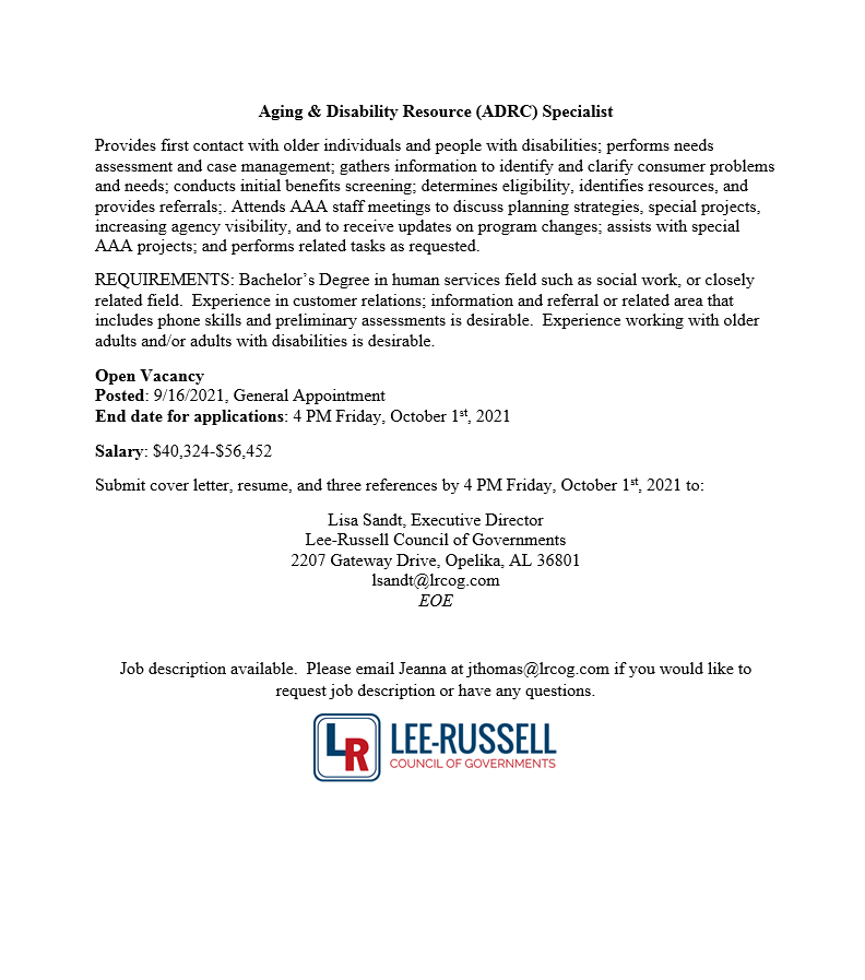 LRCOG Area Agency on Aging Job Posting