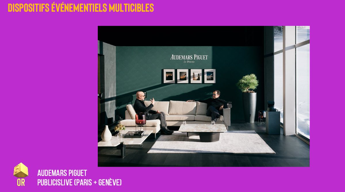 Festival Stratégies / Communication
Dispositifs événementiels multicibles : un OR pour <a href="/AudemarsPiguet/">Audemars Piguet</a> et l’agence <a href="/PublicisLive_FR/">PublicisLive Paris</a> pour la réalisation « AP Week ». Félicitation à eux !
#gpstrat #WeAreStrat #StratFestival #Strat50 #Communication #Event