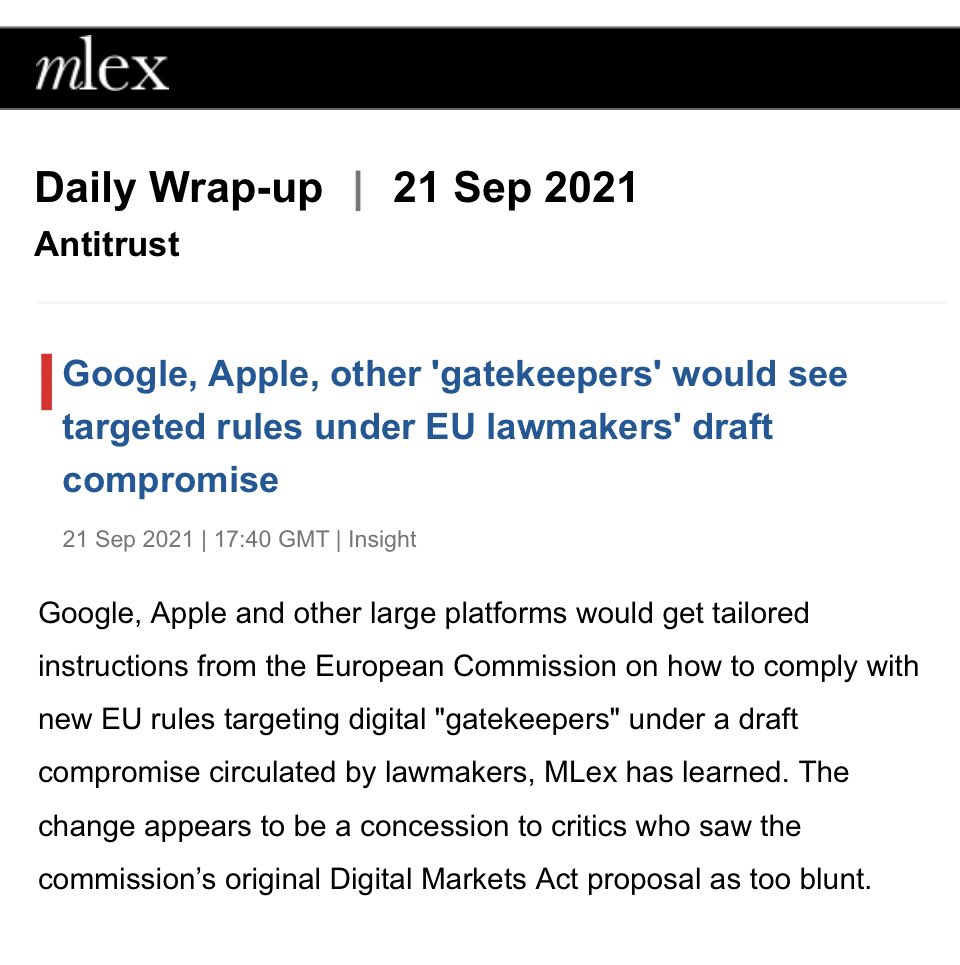 Caffar3Cristina's tweet image. Progress: new proposed #DMA draft to suggest EC would need to give #tailored_instructions to each gatekeeper on how to comply, to reflect #business_models. Good amendment, Way to go @Andreas_Schwab @s_yoncourtin 1/