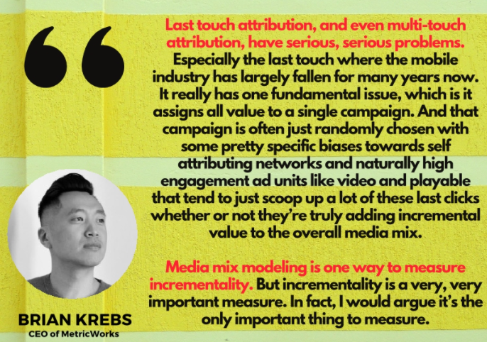 Thanks <a href="/RocketShip_HQ/">RocketShip HQ</a> for inviting <a href="/BKrebsTC/">Brian Krebs</a> to describe how to apply MMM (Media Mix Modelling) to mobile apps, and why MMM can be more easily applied to mobile apps than to CPG companies. For questions, please contact us at demo@metric.works. Full video: youtube.com/watch?v=p-mdSr…