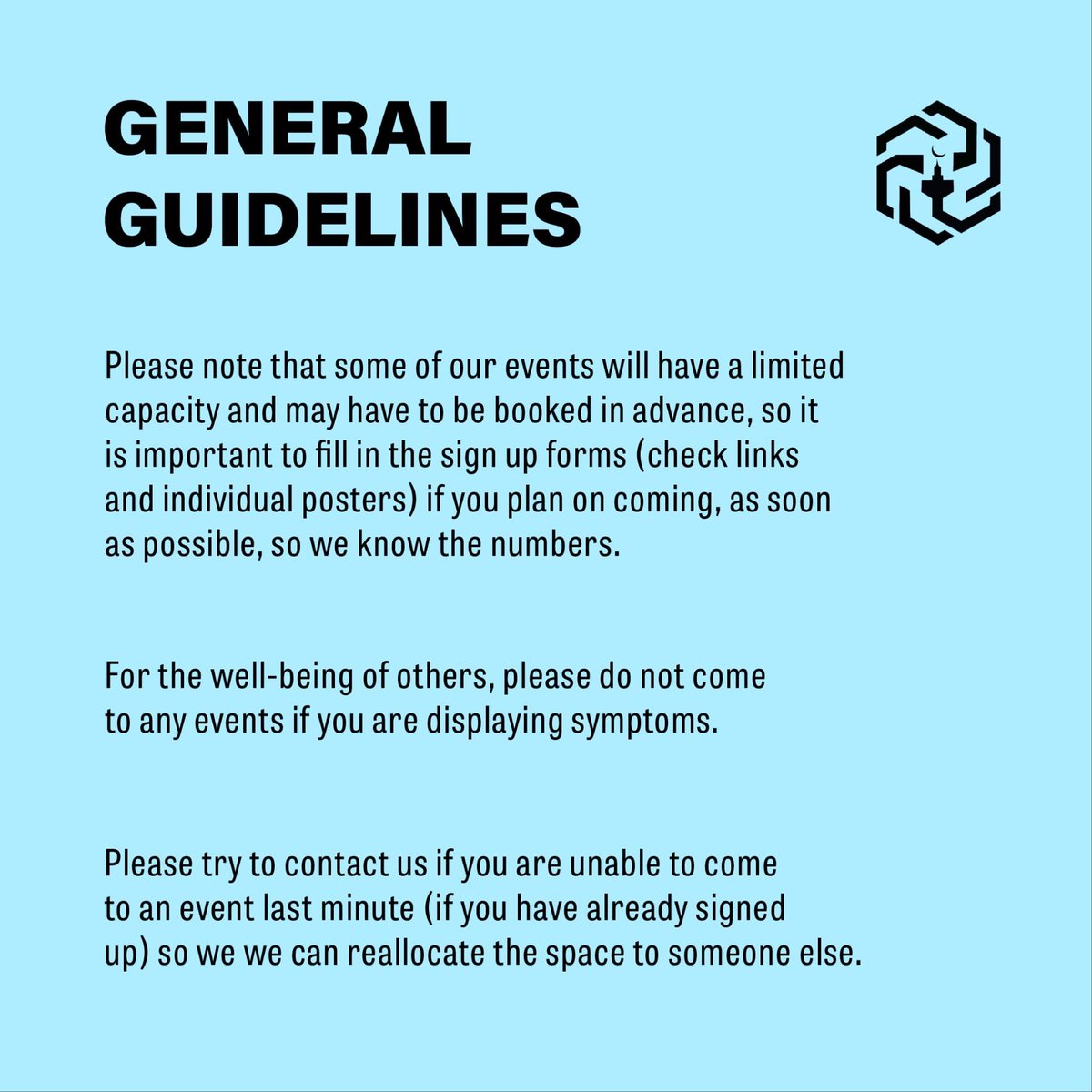 General guidelines for Freshers' events: Please follow these guidelines to maintain the health and safety of all Students.
