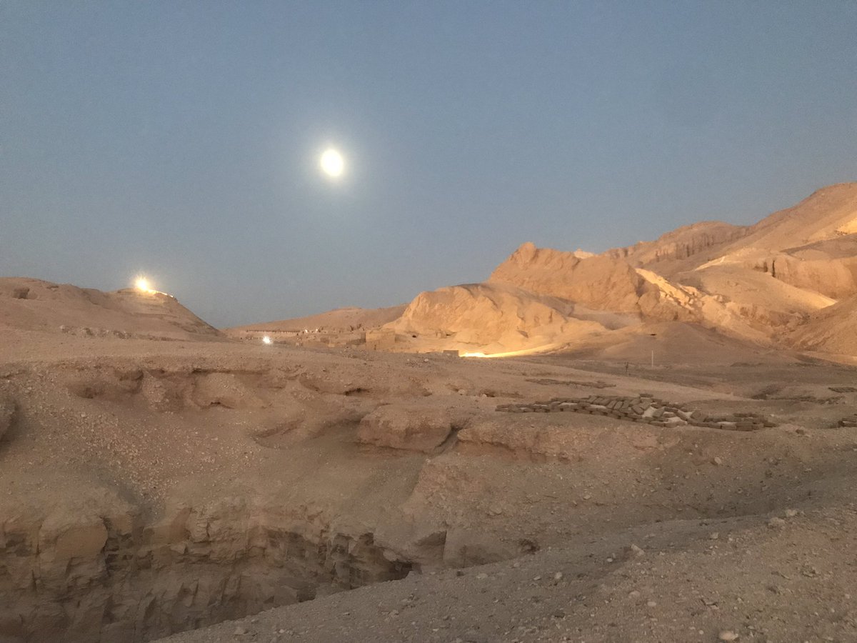 Early morning on the Theban Westbank with the moon above Deir el-Medineh #Luxor #Egypt