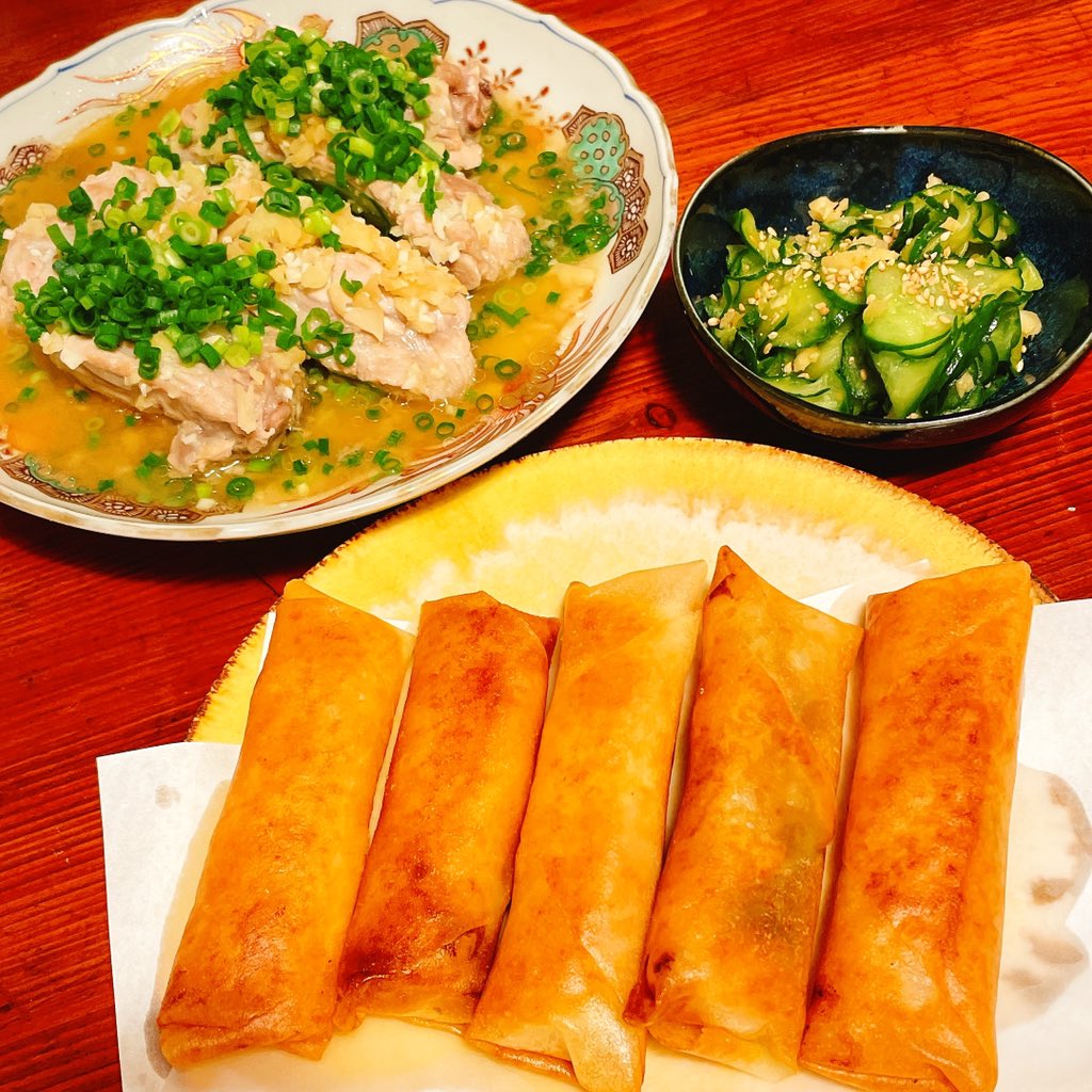 昨日の晩酌 梨と生ハムとバジルの春巻き 蒸したスペアリブ きゅうりの浅漬け 谷口 菜津子のイラスト 昨日の晩酌 梨と生ハムとバジルの春巻き 蒸したスペアリブ きゅうりの浅漬け 谷口 菜津子のイラスト