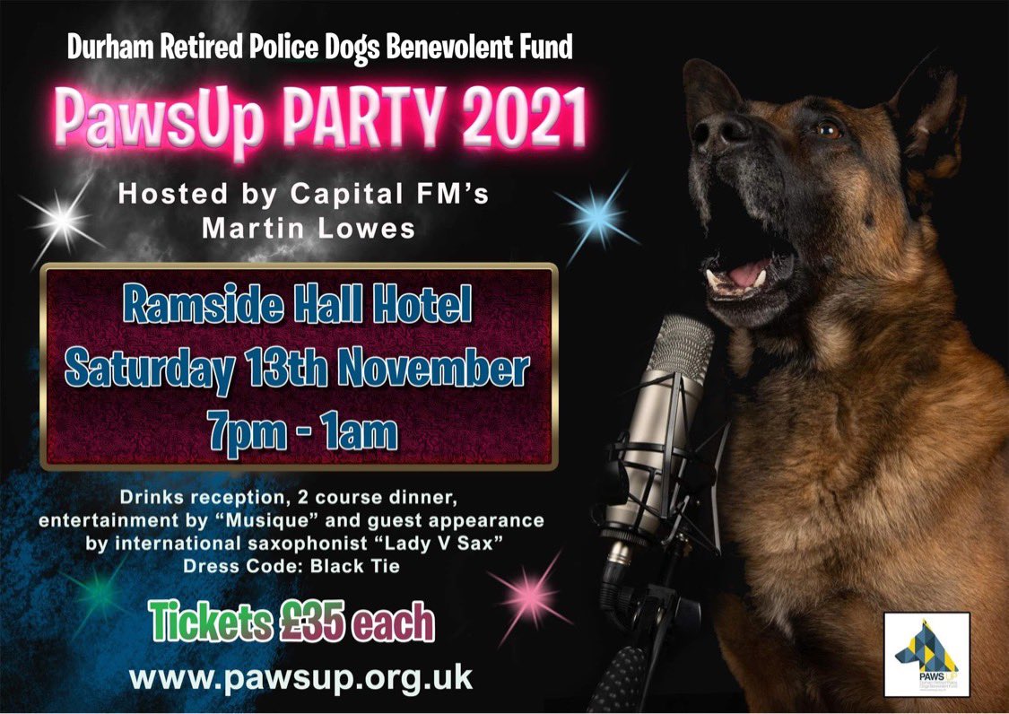 Tickets for the PawsUp Party with @MartinLowes20 <a href="/musique_events/">Musique Events</a> &amp; <a href="/ladyvsax/">Lady V Sax</a> <a href="/Ramside_Hall/">Ramside Hall</a> are available now via our website pawsup.org.uk/store/c23/Paws…