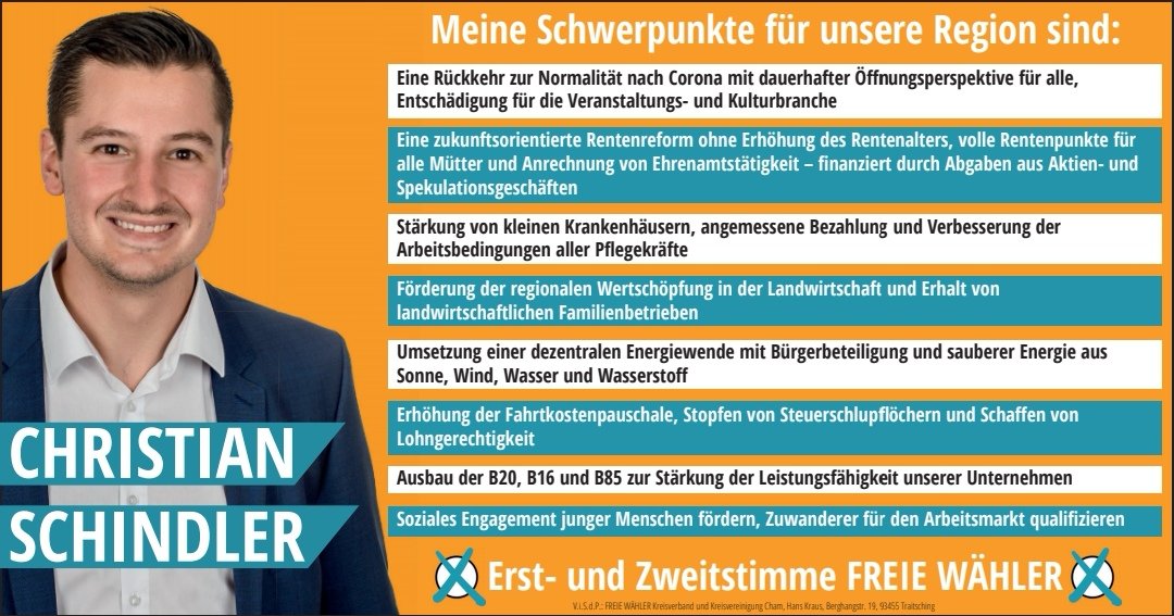 👉 Meine Schwerpunkte für unsere Region sind:
🔸#RückkehrindieNormalität🔸#zukunftsorientiereRentenreform🔸angemessene Bezahlung und Wertschätzung aller #Pflegekräfte ... 

#FREIEWÄHLER #BTW2021 #Bundestag #Weilsichwasändernmuss #zukunftistorange #FREIEWÄHLERwählen
✖️🟠🟠✖️