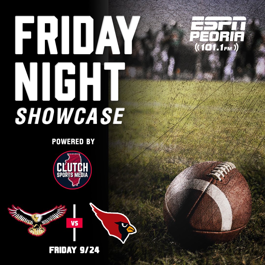 Clutch Sports Media (@clutchsportsil) on Twitter photo On the Week 5 edition of the @1011espnpeoria Friday Night Showcase: It’s two of the Mid-Illini’s hottest teams.
Undefeated <a href="/MTHSFootball/">Metamora Football</a> hosts <a href="/DunlapFootball/">Dunlap Football</a>, fresh off a victory over Washington.
Tune in Friday at 7:15 on 101.1 FM or ESPNPeoria.com. #ClutchUp On the Week 5 edition of the @1011espnpeoria Friday Night Showcase: It’s two of the Mid-Illini’s hottest teams.
Undefeated <a href="/MTHSFootball/">Metamora Football</a> hosts <a href="/DunlapFootball/">Dunlap Football</a>, fresh off a victory over Washington.
Tune in Friday at 7:15 on 101.1 FM or ESPNPeoria.com. #ClutchUp