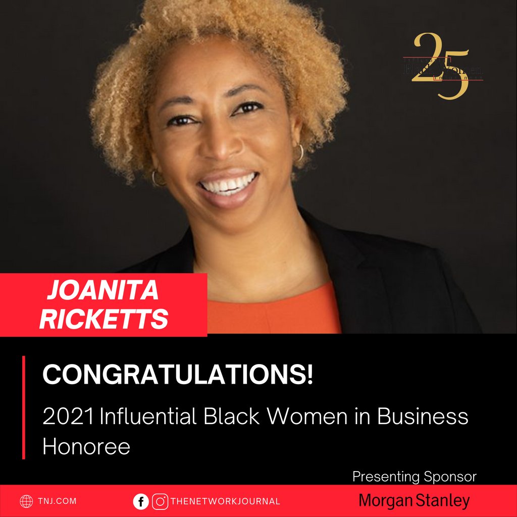 Please join us as we honor and celebrate JOANITA RICKETTS, Managing Director, Corporate Advisory Group, Global Corporate &amp; Investment Banking, MUFG, New York, N.Y., at TNJ’s 23rd Annual 25 Influential Black Women in Business Awards Virtual Celebration. 

#tnj #blackwomen