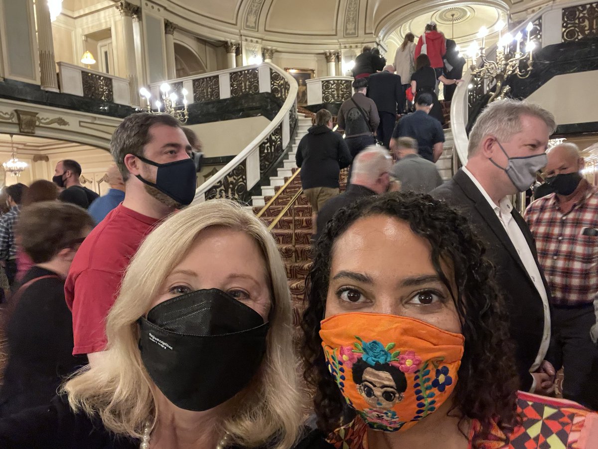 WomenWhoDare's tweet photo. So, armed with our Covid docs Rob & I masked up for Neil deGrass Tyson at the Palace 🎭 "An Astrophysicist Goes to the Movies". Lovely to see my Heritage book group galpal #ToniBell! https://t.co/uqNm4akB0P