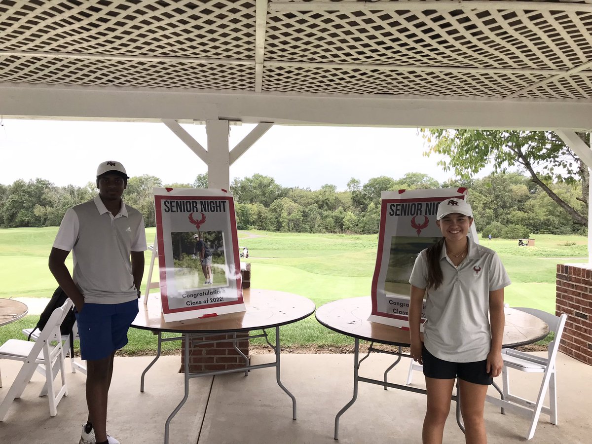 AthleticsRR's tweet photo. Happy senior night to our golf seniors Sydney and Rashmith. Thank you for all your hard work and dedication to athletics at Rock Ridge over the years! We will miss you all and wish you all the best in your future endeavors! 🔥⛳️🔥 Congrats on the win today! https://t.co/qOIplCxzsV