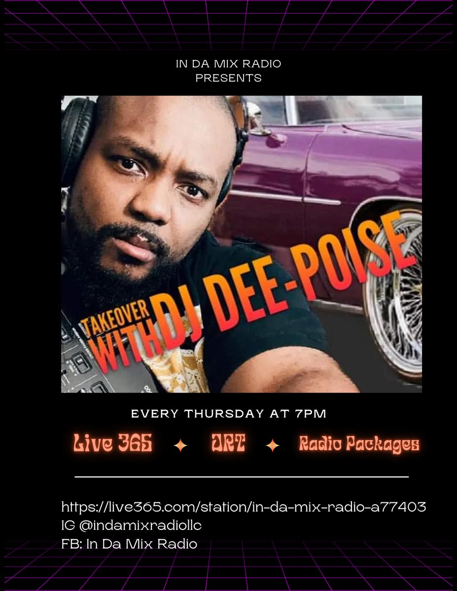 Tune In for the premier of The TakeOver w/ <a href="/dJDEEPOISE/">Dj Dee-Poise</a> this Thursday Night @ 7PM on <a href="/InDaMixRadio1/">In Da Mix Radio</a> via live365.com/station/In-Da-…