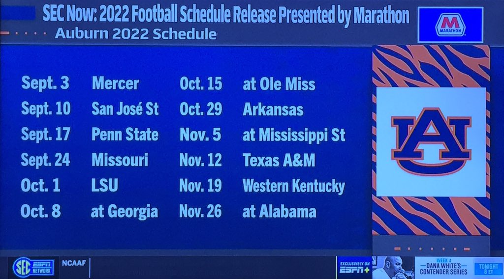 2022 Auburn Football Schedule Auburn Gold Mine On Twitter: "Auburn's 2022 Football Schedule Features  Eight Home Games, Including Penn State, Lsu And Texas A&M. Here It Is In  Colour ⤵️ Https://T.co/7Yhq0Lqf6C" / Twitter
