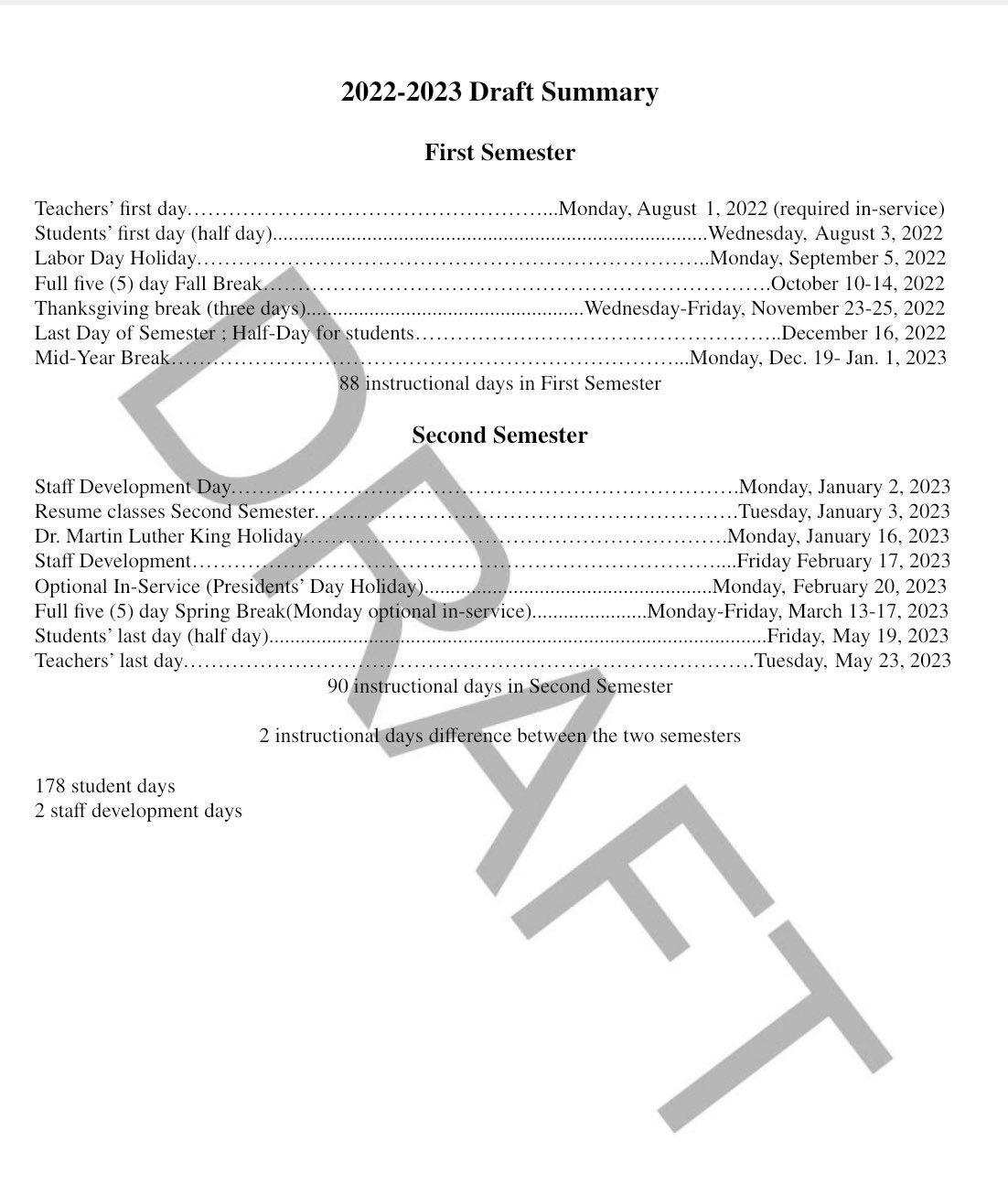 Calendrier 2023 2nd semestre