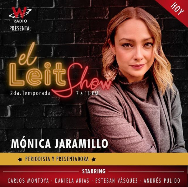 WRadioColombia's tweet photo. Ya comienza #ElLeitShow con @monto40 @LaAriast @NomuyPulido @VasquezSoyYo

Nuestra invitada para esta noche es la presentadora Mónica Jaramillo (@MonicaJllo).

Envíe sus notas de voz a nuestro WhatsApp exclusivo para #ElLeitShow

>>3176060166<<

¡Los escuchamos! https://t.co/YDP9QTqYPw