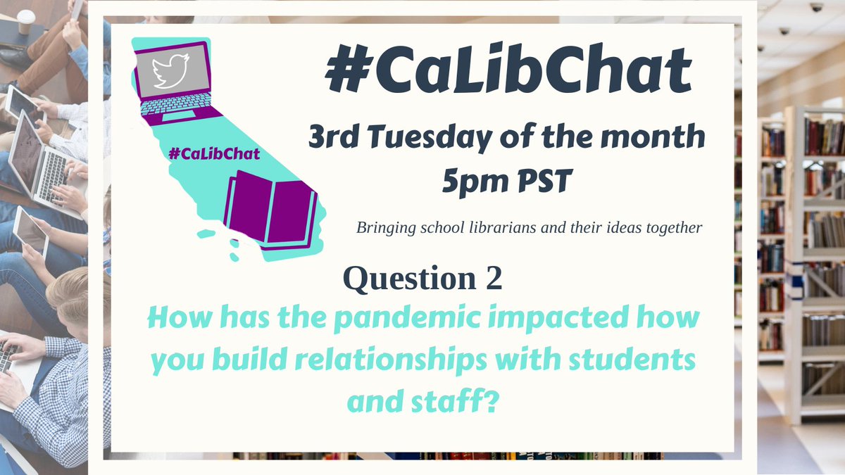 KatieJMcNamara's tweet image. Q2 How has the pandemic impacted how you build relationships with students and staff? #CaLibChat #4CSLA