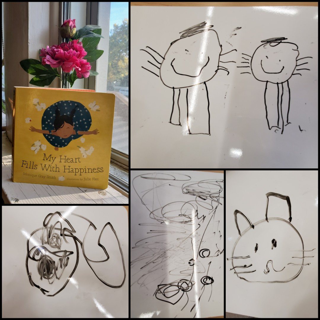 msgoran's tweet photo. Gearing up for Orange Shirt day on Sept 30, we are highlighting indigenous voices in our classroom. Today we read 'My Heart Fills With Happiness' by Cree &amp; Lakota author, Monique Gray Smith, and drew/shared what makes us happiest! #fnim #orangeshirtday #prekindergarten https://t.co/rCxOpQuHL4