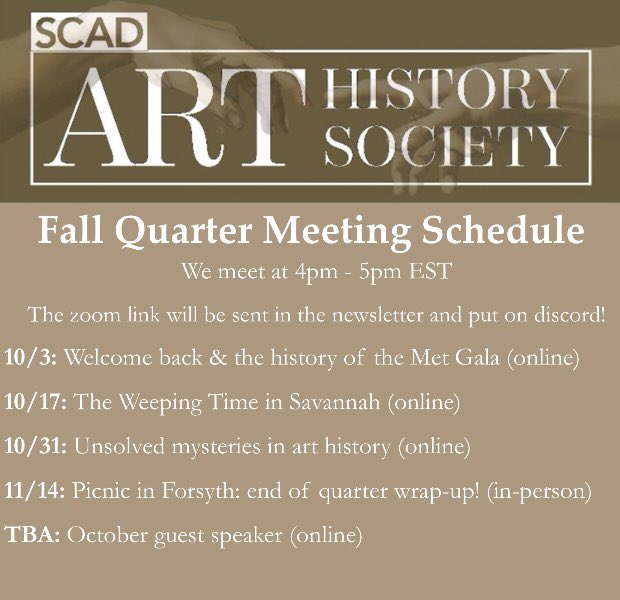 Welcome back to fall quarter everyone! Here is our schedule for the upcoming months ☺️we hope to see you at some events!