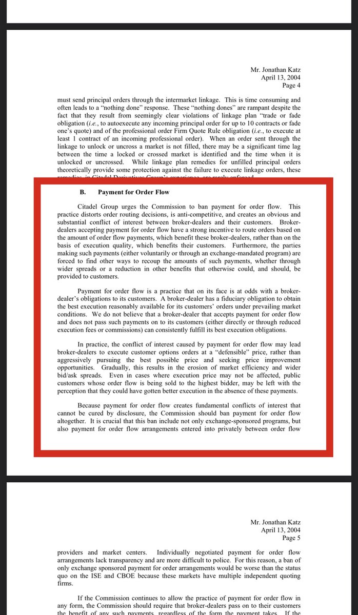 MainstC's tweet photo. @GaryGensler Citadel = Archegos on steroids.
Ken Griffin = Madoff^2
Market Manipulation = Already ILLEGAL
PFOF = 2004 Document attached where Ken Griffin claims it should be banned and disadvantages: #AMC #GME @FSCDems @SenatorTimScott @BarbaraRoper1 @GurbirGrewalNJ @FBI #AMCNOTLEAVING (1/2) https://t.co/neiA2HYuNi