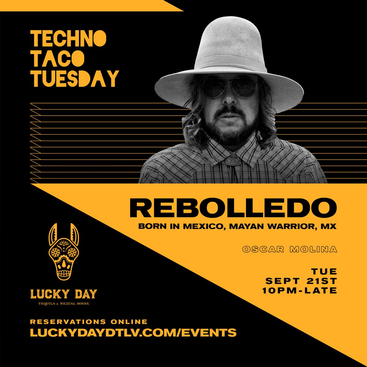 Rebolledo from the legendary Mayan Warrior art car and Pachanga Boys joins us TONIGHT at @LuckyDayDTLV for <a href="/TechnoTacoTues/">Techno Taco Tuesday</a>