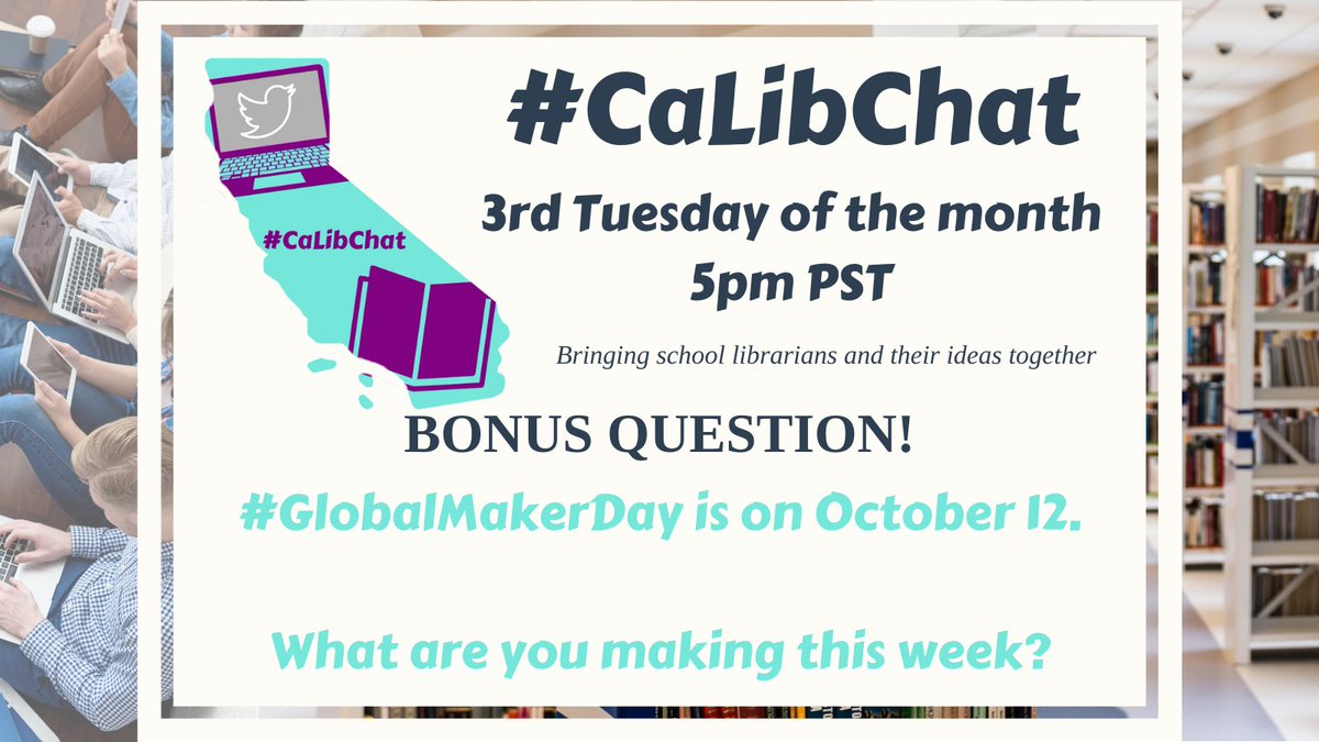 KatieJMcNamara's tweet image. BQ #GlobalMakerDay is October 12.
What are you making this week? 
Share pics throughout the week. #CaLibChat #4CSLA
Register- globalmakerday.com