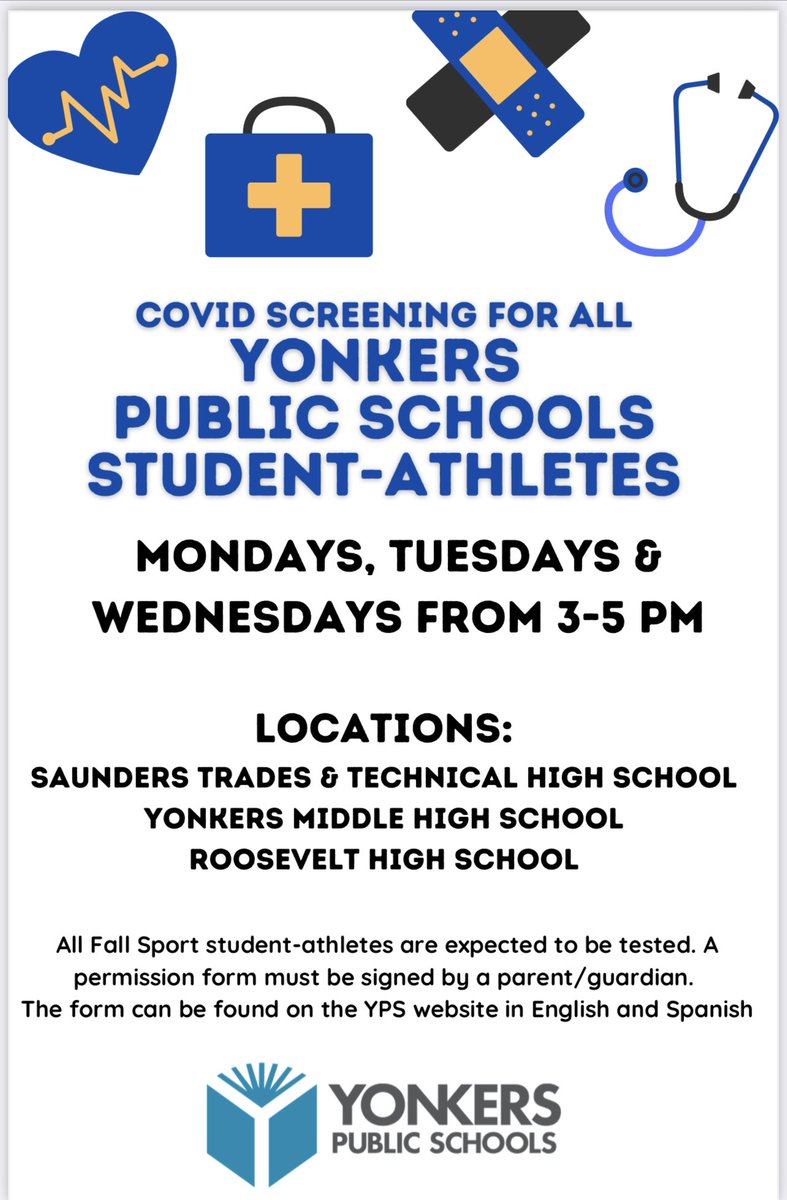 Yonkers Public Schools Athletics on Twitter "Testing tomorrow for YPS