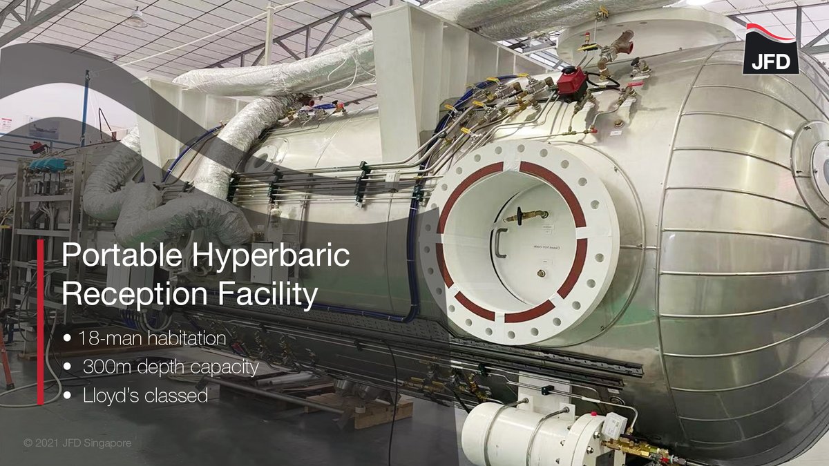 JFDGlobal's tweet photo. JFD has expanded its Hyperbaric Rescue Facility (HRF) capacity in Singapore with two newly built, Lloyd’s classed 18-man portable HRF, which will be available from October 2021.
#HRF #PHRF #JFD https://t.co/JK5Wqaz30t