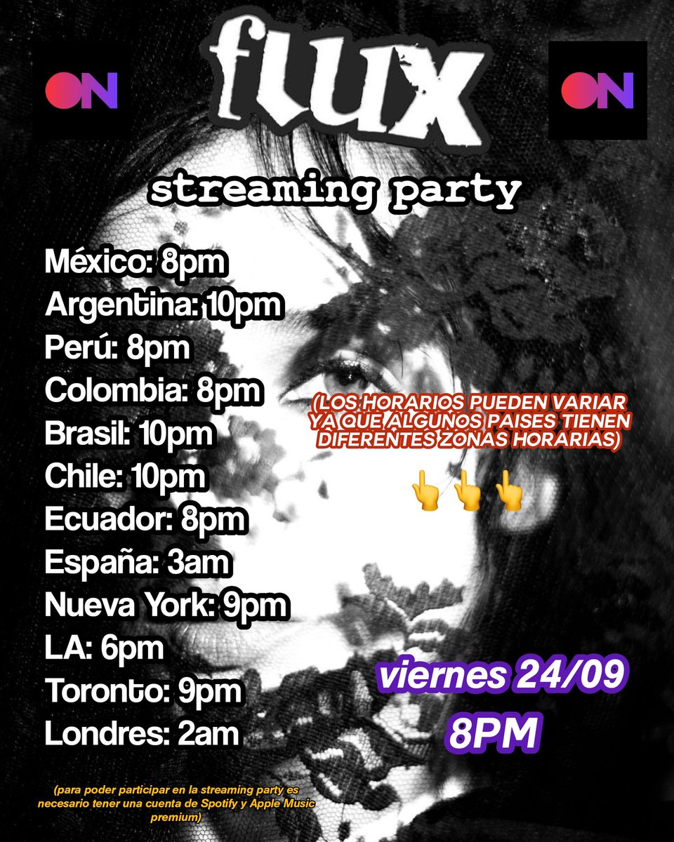 poppylatam's tweet photo. FLUX STREAMING PARTY!
Les invitamos a nuestra streaming party este viernes a las 8pm (abajo podrán encontrar los horarios de otros países aunque pueden variar ciertas zonas). ¡Esperemos puedan unirse a esta dinámica! Si algo no quedo claro, no duden en preguntar. 🖤 https://t.co/mBYQYx1Ffh