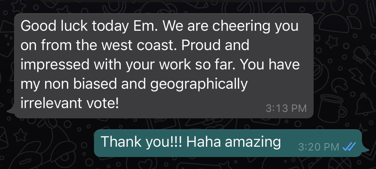 EmilyClarkNDP's tweet photo. Every message I get makes me so happy, but especially this one that came from my brother in BC last night. 

My campaign phone number is officially done, so if you want to get in touch please DM me! https://t.co/Hbppo4KjAS