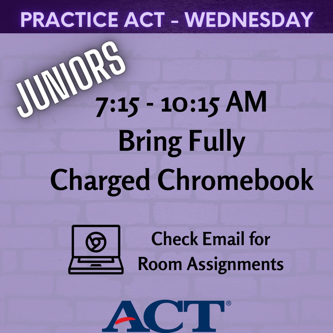Millenniumhsaz's tweet photo. All juniors will be taking the practice ACT tomorrow. Please bring your fully charged Chromebook and report to the assigned testing location in your student email.
#MHS #Millenniumhs #ThisIsMillennium #PracticeACT #AFUHSD https://t.co/qkCFpN2wEO