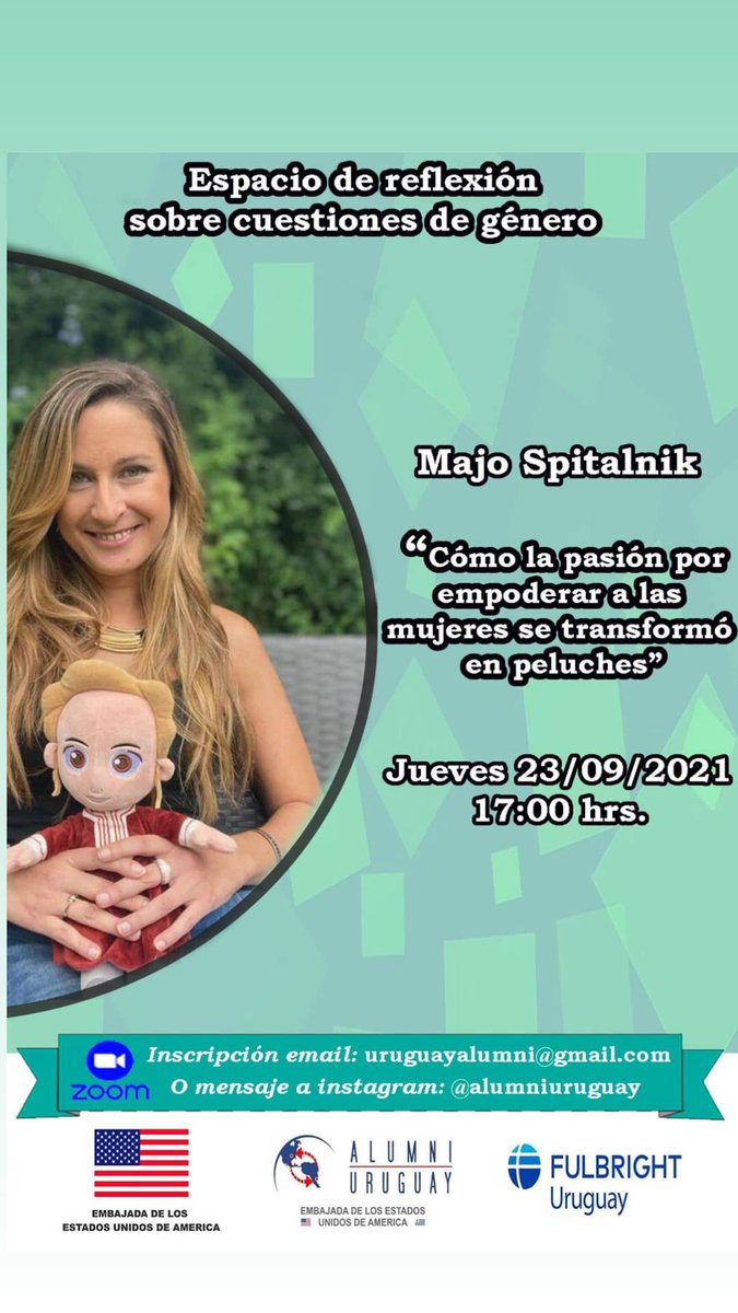 🆕️Alumni Uruguay nos invita a la tercera charla del ciclo "Espacio de Reflexión de Cuestiones de Género". Conversamos con Majo Spitalnik,reconocida emprendedora y creadora de Little Rebels. Inscripciones enviando un correo 📧 a uruguayalumni@gmail.com o por DM en Instagram.