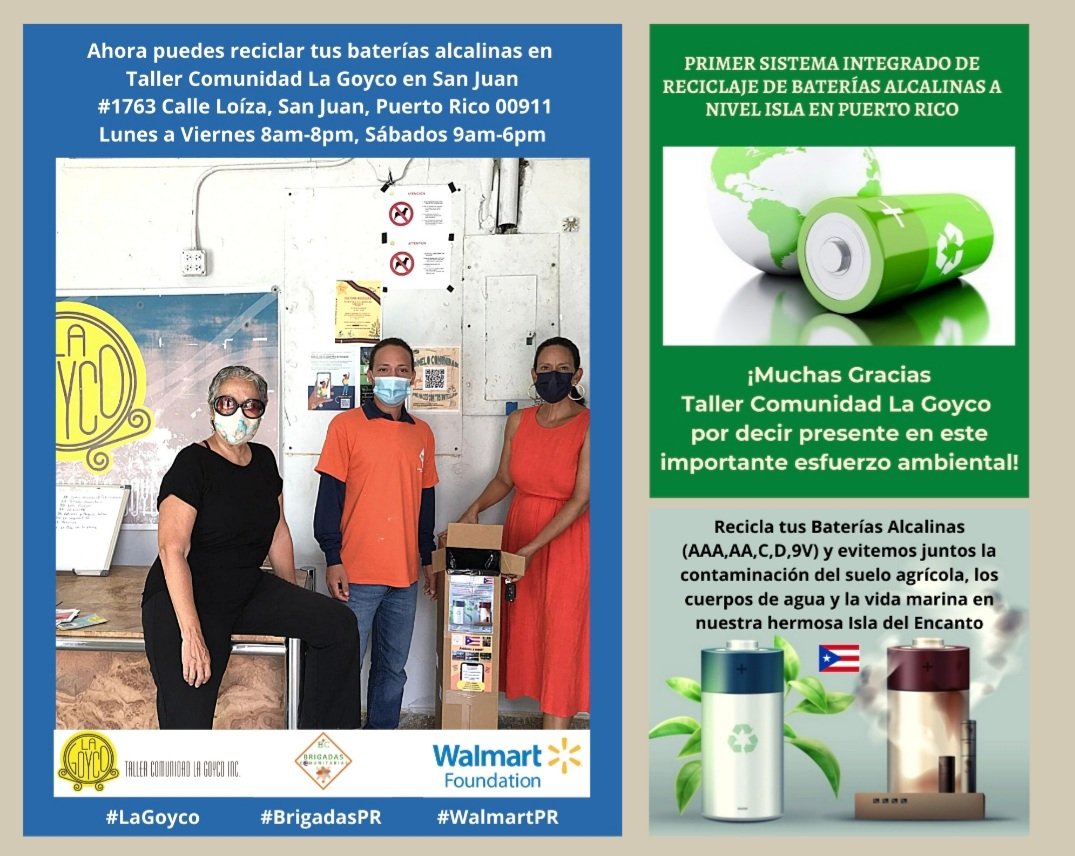 brigadaspr's tweet photo. La Calle Loíza dice presente... 💪🔋😃 Inaugurando otro Centro de Acopio de baterías alcalinas. ♻️🇵🇷🌳 ¡Mil Gracias al Taller Comunidad La Goyco por el apoyo! #brigadaspr @GoycoLa #WalmartPR 💪😃🌎🏝
Encuentra el listado completo de Centros de Acopio en: https://t.co/qItebA84HN https://t.co/rmKTMXl6g9