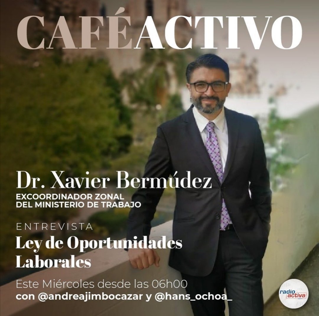 Amigos acompañenme en #CaféActivo por Radio📻 #FM88 estaré con <a href="/andreajimbocaz/">Andrea Jimbo Cazar</a> y <a href="/hansochoa/">Hans Ochoa</a> tratando sobre la #JubilaciónPatronal. Les espero!! 🙋🏻‍♂️